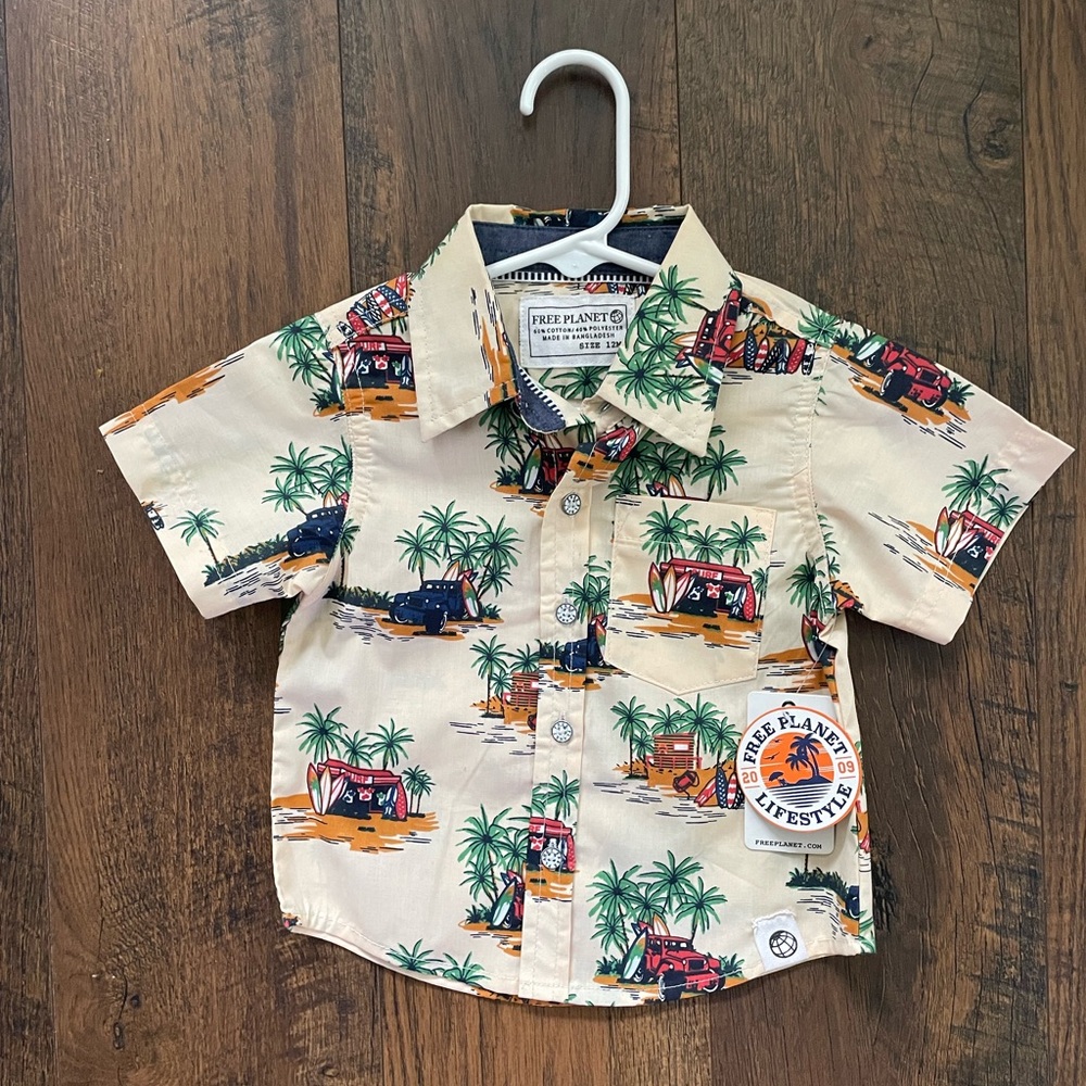 Free Planet Kids Tropical Adventure Shirt - Cream